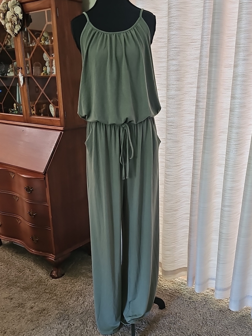 Zenana Outfitters Olive Green Sleeveless Drawstring Jumpsuit